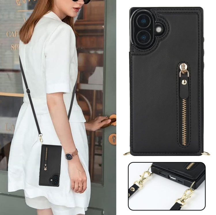 For iPhone 16 Cross-body Zipper Square Phone Case(Black) - iPhone 16 Cases by PMC Jewellery | Online Shopping South Africa | PMC Jewellery | Buy Now Pay Later Mobicred