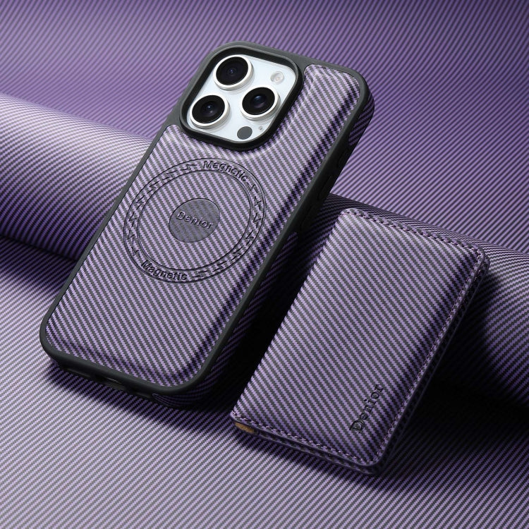 For iPhone 16 Pro Denior Carbon Fiber Texture Leather Card Bag MagSafe Phone Case(Purple) - iPhone 16 Pro Cases by Denior | Online Shopping South Africa | PMC Jewellery | Buy Now Pay Later Mobicred