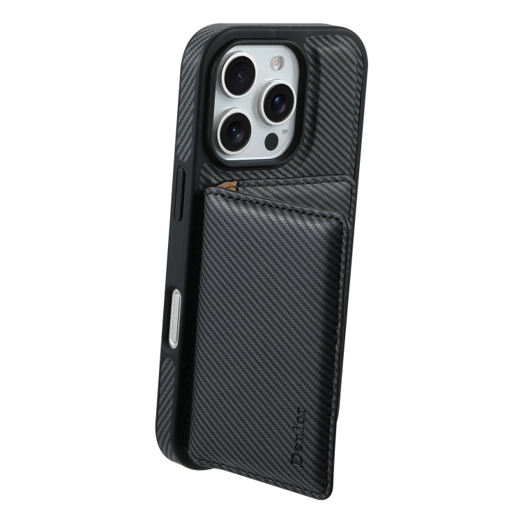 For iPhone 16 Plus Denior Carbon Fiber Texture Leather Card Bag MagSafe Phone Case(Black) - free shipping - PMC Jewellery - Order now!