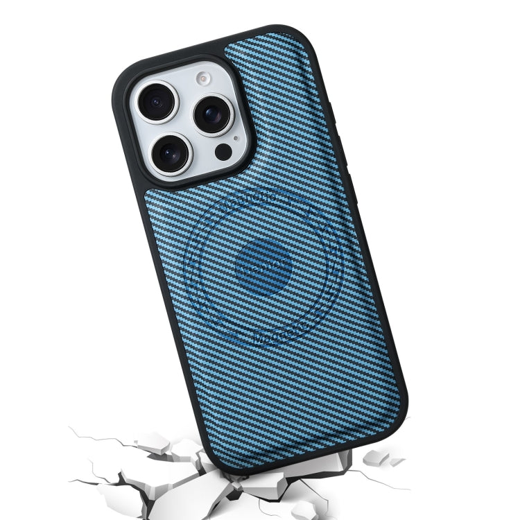 For iPhone 16 Pro Max Denior Carbon Fiber Texture Leather MagSafe Phone Case(Blue) - iPhone 16 Pro Max Cases by Denior | Online Shopping South Africa | PMC Jewellery | Buy Now Pay Later Mobicred