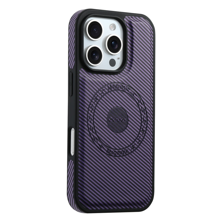 For iPhone 16 Pro Max Denior Carbon Fiber Texture Leather MagSafe Phone Case(Purple) - iPhone 16 Pro Max Cases by Denior | Online Shopping South Africa | PMC Jewellery | Buy Now Pay Later Mobicred