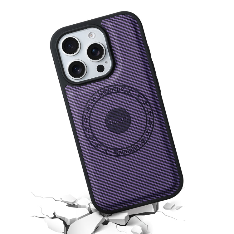 For iPhone 16 Pro Max Denior Carbon Fiber Texture Leather MagSafe Phone Case(Purple) - iPhone 16 Pro Max Cases by Denior | Online Shopping South Africa | PMC Jewellery | Buy Now Pay Later Mobicred