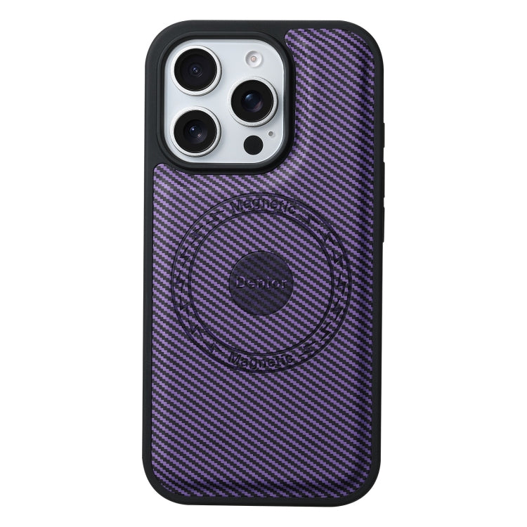 For iPhone 16 Plus Denior Carbon Fiber Texture Leather MagSafe Phone Case(Purple) - iPhone 16 Plus Cases by Denior | Online Shopping South Africa | PMC Jewellery | Buy Now Pay Later Mobicred