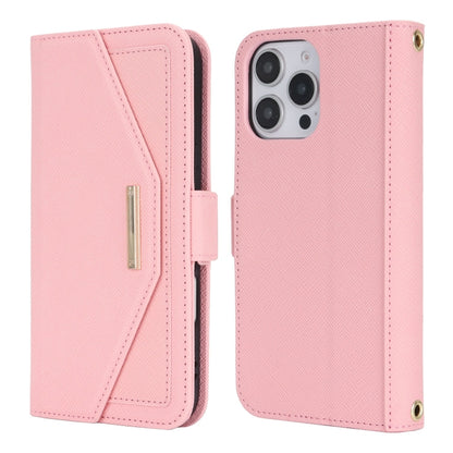 For iPhone 16 Pro Max Cross Texture Crossbody Lanyard Leather Phone Case(Pink) - iPhone 16 Pro Max Cases by PMC Jewellery | Online Shopping South Africa | PMC Jewellery | Buy Now Pay Later Mobicred