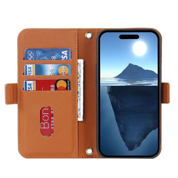 For iPhone 16 Pro Cross Texture Crossbody Lanyard Leather Phone Case(Brown) - iPhone 16 Pro Cases by PMC Jewellery | Online Shopping South Africa | PMC Jewellery | Buy Now Pay Later Mobicred