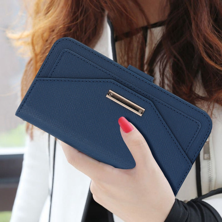 For iPhone 16 Plus Cross Texture Crossbody Lanyard Leather Phone Case(Blue) - free shipping - PMC Jewellery - Order now!