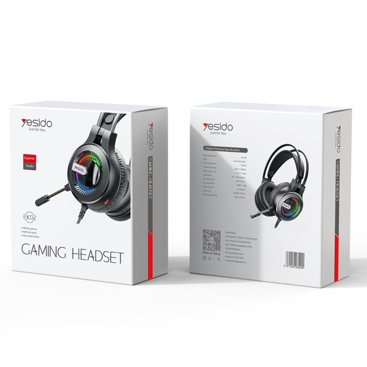 Yesido EK02 Head-mounted Gaming Wired Earphone with RGB Fixed Color Light(Black) - Multimedia Headset by Yesido | Online Shopping South Africa | PMC Jewellery | Buy Now Pay Later Mobicred