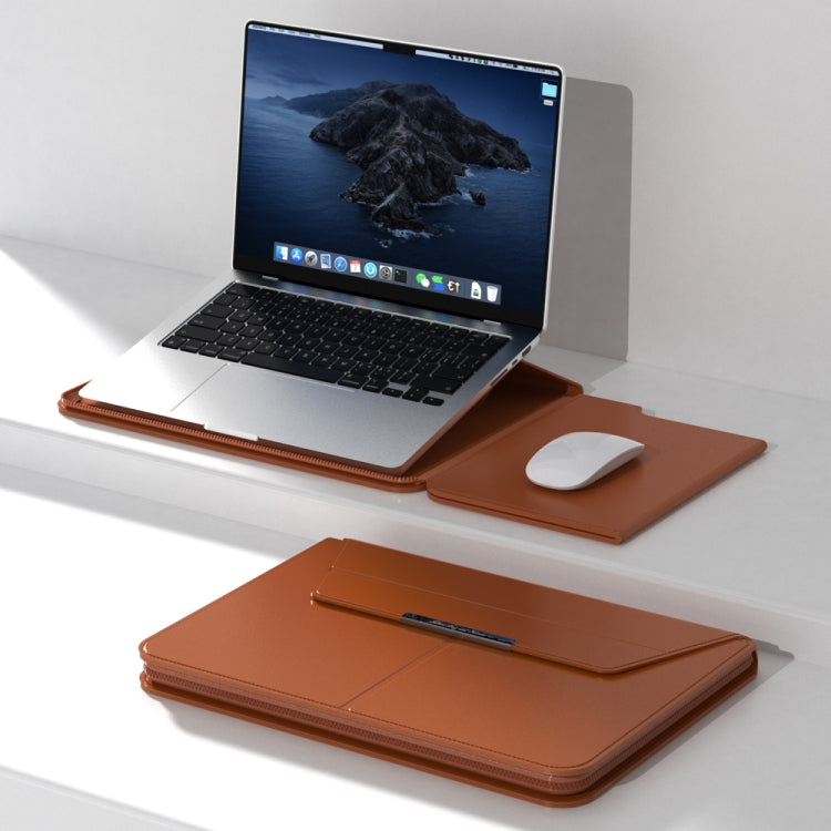 Multifunctional Laptop PU Magnetic Stand Split Liner Bag with Mouse Pad Function, Size:15 inch(Brown) - 15 inch by PMC Jewellery | Online Shopping South Africa | PMC Jewellery | Buy Now Pay Later Mobicred