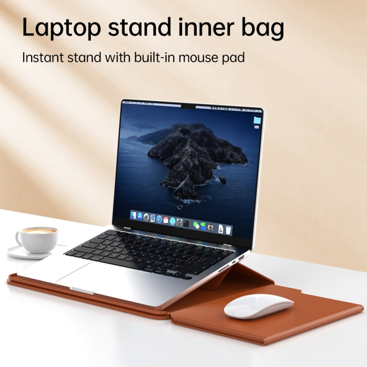 Multifunctional Laptop PU Magnetic Stand Split Liner Bag with Mouse Pad Function, Size:15 inch(Brown) - 15 inch by PMC Jewellery | Online Shopping South Africa | PMC Jewellery | Buy Now Pay Later Mobicred