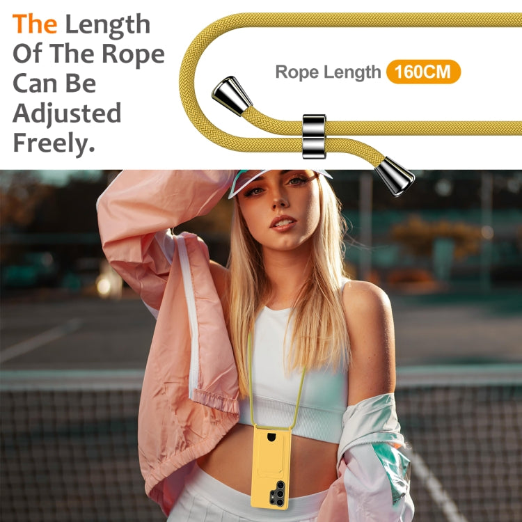 For Samsung Galaxy S25 Ultra 5G Integrated Card Bag Solid Color Liquid Silicone Phone Case with Lanyard(Yellow) - Galaxy S25 Ultra 5G Cases by PMC Jewellery | Online Shopping South Africa | PMC Jewellery | Buy Now Pay Later Mobicred