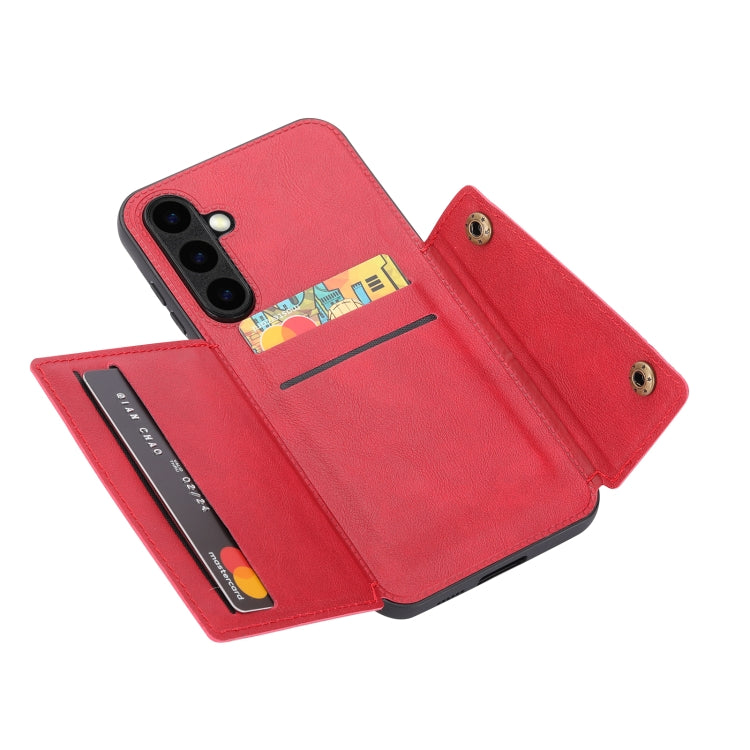 For Samsung Galaxy S25+ 5G Double Buckle Card Slots Magnetic Phone Case(Red) - Galaxy S25+ 5G Cases by PMC Jewellery | Online Shopping South Africa | PMC Jewellery | Buy Now Pay Later Mobicred