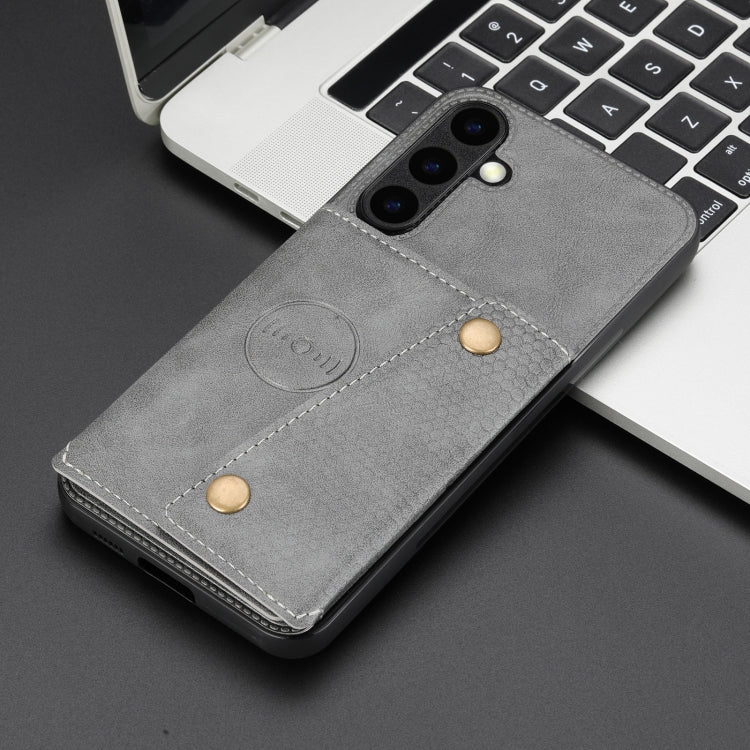 For Samsung Galaxy S25 5G Double Buckle Card Slots Magnetic Phone Case(Grey) - Galaxy S25 5G Cases by PMC Jewellery | Online Shopping South Africa | PMC Jewellery | Buy Now Pay Later Mobicred