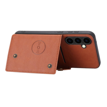 For Samsung Galaxy S25 5G Double Buckle Card Slots Magnetic Phone Case(Brown) - Galaxy S25 5G Cases by PMC Jewellery | Online Shopping South Africa | PMC Jewellery | Buy Now Pay Later Mobicred