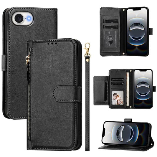 For iPhone 16e Multi-Card Slots Zipper Wallet Leather Phone Case(Black) - iPhone 16e Cases by PMC Jewellery | Online Shopping South Africa | PMC Jewellery | Buy Now Pay Later Mobicred