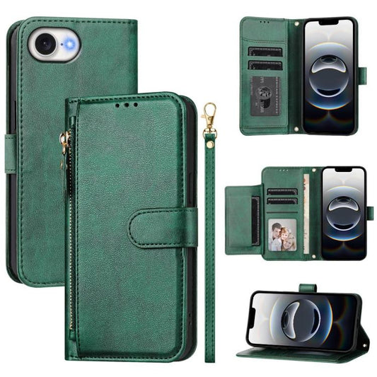 For iPhone 16e Multi-Card Slots Zipper Wallet Leather Phone Case(Green) - iPhone 16e Cases by PMC Jewellery | Online Shopping South Africa | PMC Jewellery | Buy Now Pay Later Mobicred