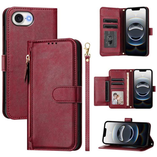 For iPhone 16e Multi-Card Slots Zipper Wallet Leather Phone Case(Dark Red) - iPhone 16e Cases by PMC Jewellery | Online Shopping South Africa | PMC Jewellery | Buy Now Pay Later Mobicred