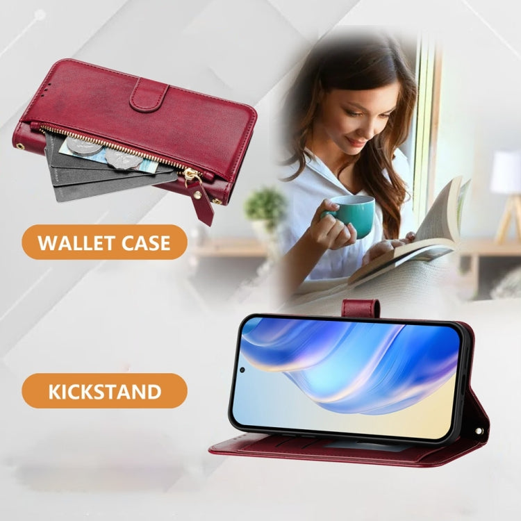 For iPhone 16e Multi-Card Slots Zipper Wallet Leather Phone Case(Dark Red) - iPhone 16e Cases by PMC TechLife | Online Shopping South Africa | PMC TechLife | Buy Now Pay Later Mobicred