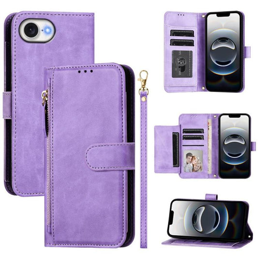 For iPhone 16e Multi-Card Slots Zipper Wallet Leather Phone Case(Purple) - iPhone 16e Cases by PMC Jewellery | Online Shopping South Africa | PMC Jewellery | Buy Now Pay Later Mobicred