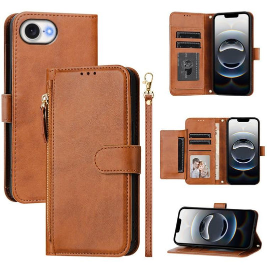 For iPhone 16e Multi-Card Slots Zipper Wallet Leather Phone Case(Brown) - iPhone 16e Cases by PMC Jewellery | Online Shopping South Africa | PMC Jewellery | Buy Now Pay Later Mobicred