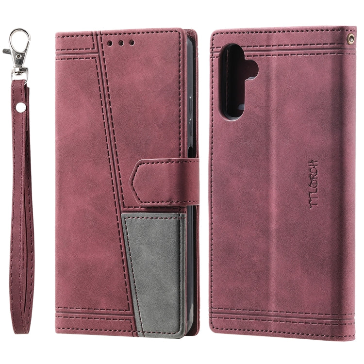 For Samsung Galaxy S25 5G TTUDRCH Embossed Line Splicing Leather Phone Case(Wine Red) - Galaxy S25 5G Cases by PMC Jewellery | Online Shopping South Africa | PMC Jewellery | Buy Now Pay Later Mobicred