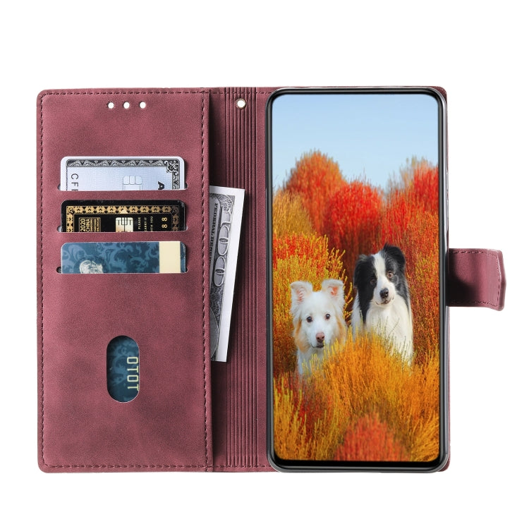For Samsung Galaxy S25+ 5G TTUDRCH Embossed Line Splicing Leather Phone Case(Wine Red) - free shipping - PMC Jewellery - Order now!
