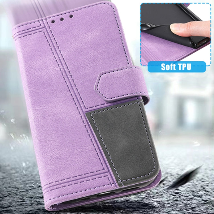For Samsung Galaxy S25+ 5G TTUDRCH Embossed Line Splicing Leather Phone Case(Purple) - Galaxy S25+ 5G Cases by PMC Jewellery | Online Shopping South Africa | PMC Jewellery | Buy Now Pay Later Mobicred