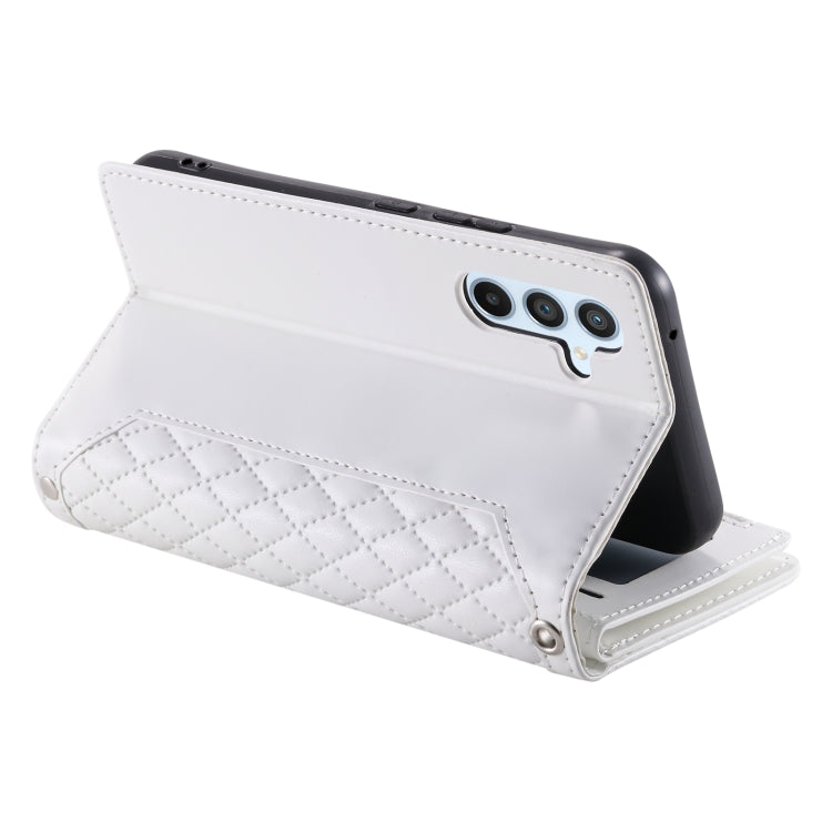 For Samsung Galaxy S25 5G Grid Texture Zipper Leather Phone Case with Lanyard(White) - Galaxy S25 5G Cases by PMC Jewellery | Online Shopping South Africa | PMC Jewellery | Buy Now Pay Later Mobicred