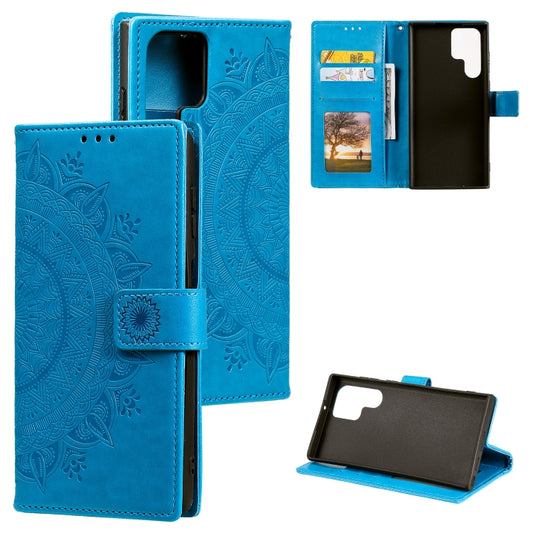 For Samsung Galaxy S25 Ultra 5G Totem Flower Embossed Leather Phone Case(Blue) - Galaxy S25 Ultra 5G Cases by PMC Jewellery | Online Shopping South Africa | PMC Jewellery | Buy Now Pay Later Mobicred