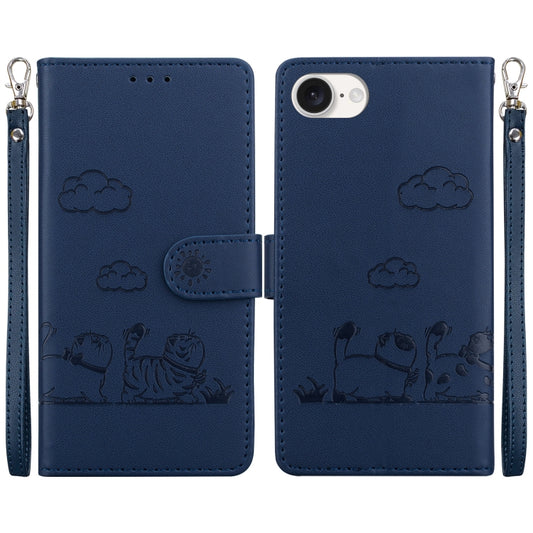 For iPhone 16e Cute Cats RFID Leather Phone Case(Blue) - iPhone 16e Cases by PMC Jewellery | Online Shopping South Africa | PMC Jewellery | Buy Now Pay Later Mobicred