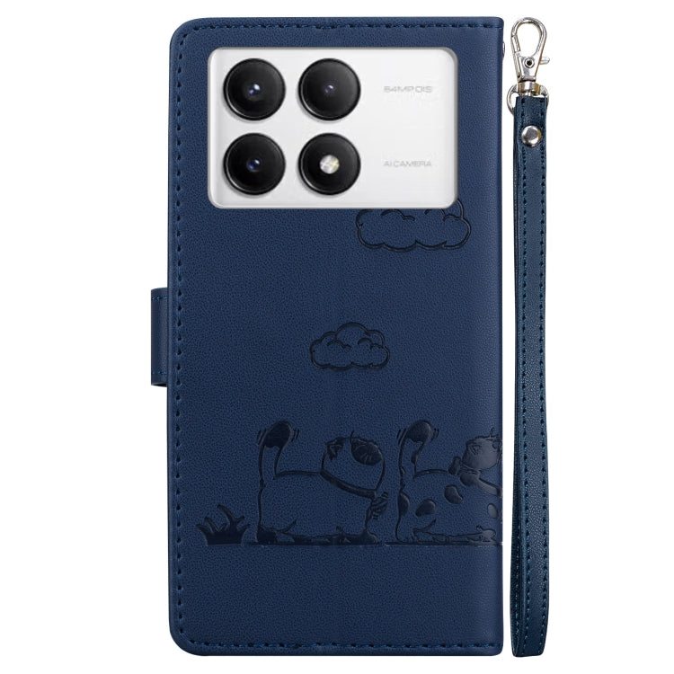 For Redmi K70 / K70 Pro Cute Cats RFID Leather Phone Case(Blue) - K70 Cases by PMC Jewellery | Online Shopping South Africa | PMC Jewellery | Buy Now Pay Later Mobicred