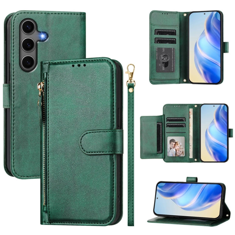 For Samsung Galaxy S25+ 5G Multi-Card Slots Zipper Wallet Leather Phone Case(Green) - Galaxy S25+ 5G Cases by PMC Jewellery | Online Shopping South Africa | PMC Jewellery | Buy Now Pay Later Mobicred