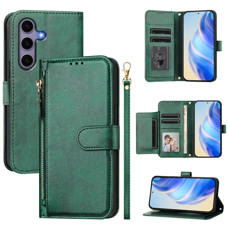 For Samsung Galaxy S25 5G Multi-Card Slots Zipper Wallet Leather Phone Case(Green) - Galaxy S25 5G Cases by PMC Jewellery | Online Shopping South Africa | PMC Jewellery | Buy Now Pay Later Mobicred