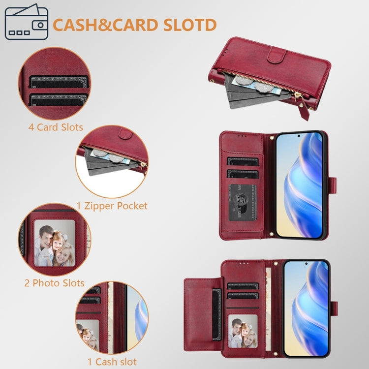 For Samsung Galaxy S25 5G Multi-Card Slots Zipper Wallet Leather Phone Case(Dark Red) - Galaxy S25 5G Cases by PMC Jewellery | Online Shopping South Africa | PMC Jewellery | Buy Now Pay Later Mobicred