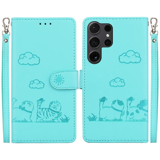 For Samsung Galaxy S25 Ultra 5G Cute Cats RFID Leather Phone Case(Green) - Galaxy S25 Ultra 5G Cases by PMC Jewellery | Online Shopping South Africa | PMC Jewellery | Buy Now Pay Later Mobicred