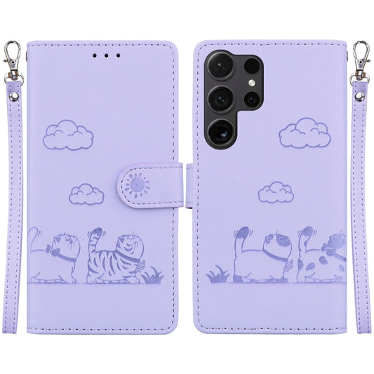 For Samsung Galaxy S25 Ultra 5G Cute Cats RFID Leather Phone Case(Purple) - Galaxy S25 Ultra 5G Cases by PMC Jewellery | Online Shopping South Africa | PMC Jewellery | Buy Now Pay Later Mobicred