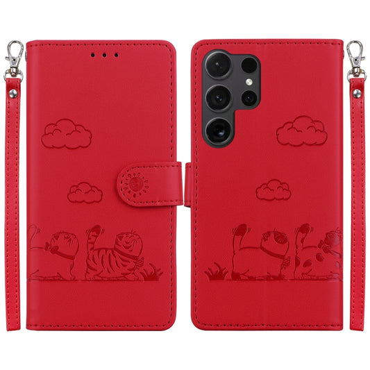 For Samsung Galaxy S25 Ultra 5G Cute Cats RFID Leather Phone Case(Red) - Galaxy S25 Ultra 5G Cases by PMC Jewellery | Online Shopping South Africa | PMC Jewellery | Buy Now Pay Later Mobicred