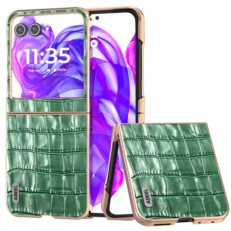 For Motorola Razr 50 ABEEL Electroplating Frame Crocodile Texture Genuine Leather Phone Case(Green) - free shipping - PMC TechLife - Order now!