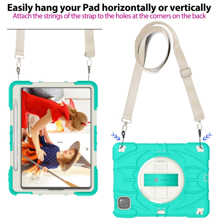 For iPad Pro 11 2022 / Air 10.9 2022 Bat Hand Grip Turntable Stand Tablet Case(Mint Green White) - iPad Pro 11 (2022/2021) Cases by PMC Jewellery | Online Shopping South Africa | PMC Jewellery | Buy Now Pay Later Mobicred