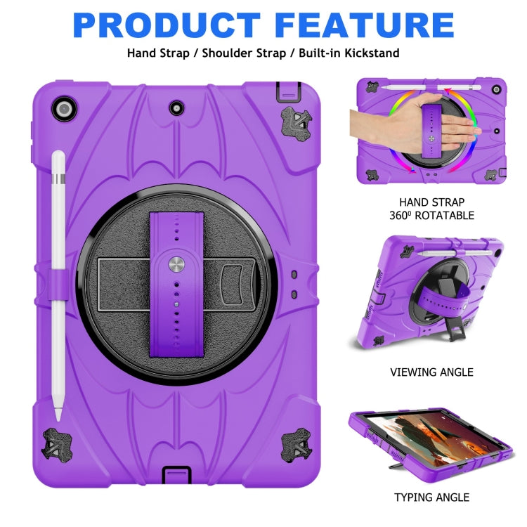 For iPad 10.2 2021 / 2020 / 2019 Bat Hand Grip Turntable Stand Tablet Case(Purple Black) - iPad 10.2 Cases by PMC Jewellery | Online Shopping South Africa | PMC Jewellery | Buy Now Pay Later Mobicred