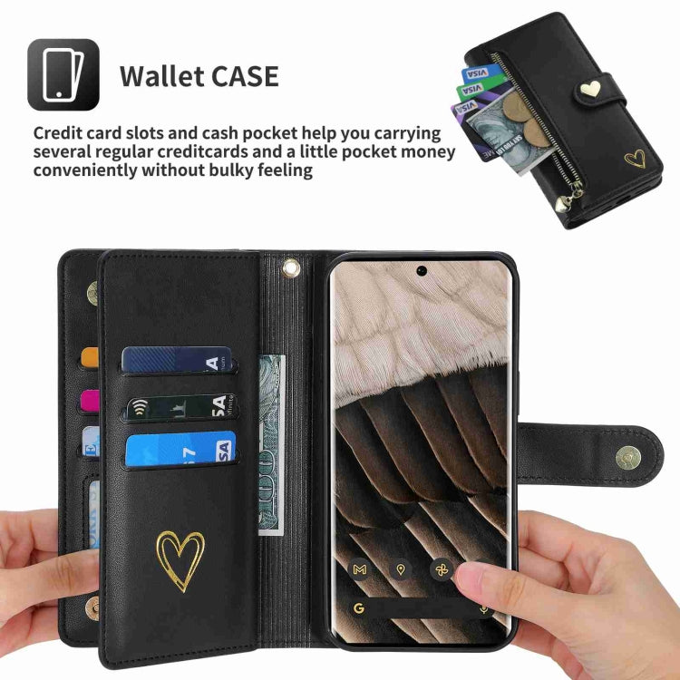 For Google Pixel 7 Pro POLA Love Multi-Card Slots Zipper Wallet Leather Phone Case(Black) - free shipping - PMC TechLife - Order now!