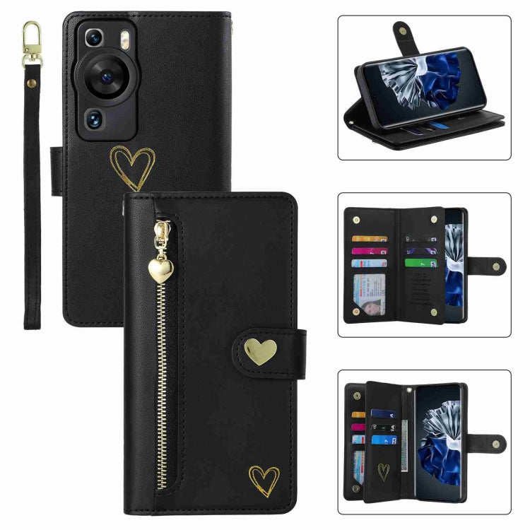 For Huawei P60 Pro POLA Love Multi-Card Slots Zipper Wallet Leather Phone Case(Black) - Huawei Cases by POLA | Online Shopping South Africa | PMC TechLife | Buy Now Pay Later Mobicred