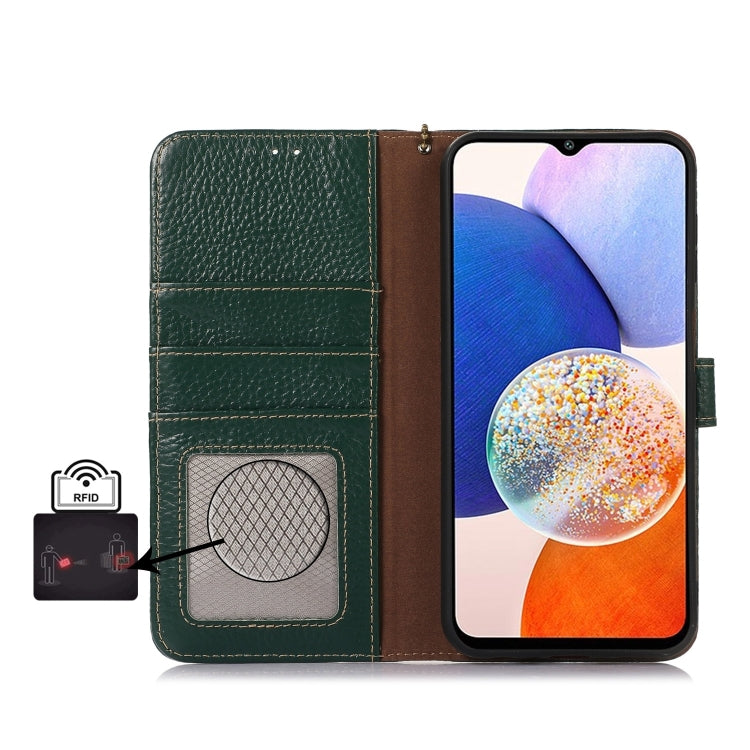 For Honor X9c Genuine Leather Litchi Texture RFID Leather Phone Case(Green) - Honor Cases by PMC TechLife | Online Shopping South Africa | PMC TechLife | Buy Now Pay Later Mobicred