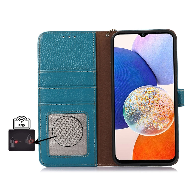 For Honor X9c Genuine Leather Litchi Texture RFID Leather Phone Case(Blue) - Honor Cases by PMC TechLife | Online Shopping South Africa | PMC TechLife | Buy Now Pay Later Mobicred