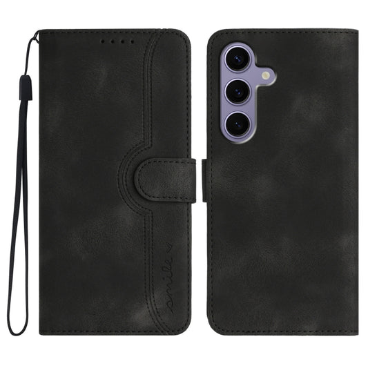 For Samsung Galaxy S25 5G Heart Pattern Skin Feel Leather Phone Case(Black) - Galaxy S25 5G Cases by PMC Jewellery | Online Shopping South Africa | PMC Jewellery | Buy Now Pay Later Mobicred