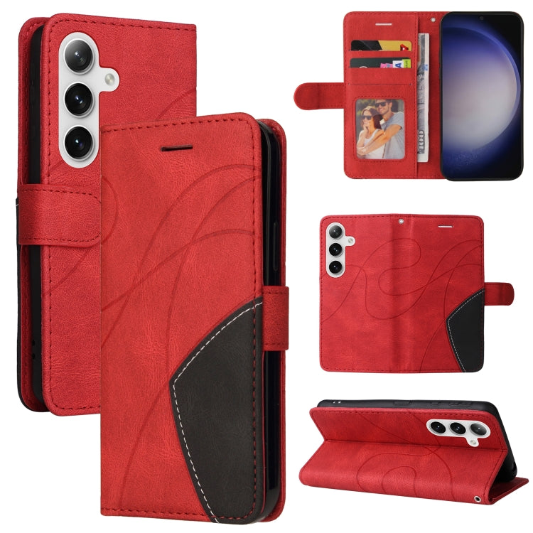 For Samsung Galaxy S25 / S24 5G Dual-color Splicing Flip Leather Phone Case(Red) - Galaxy S25 5G Cases by PMC Jewellery | Online Shopping South Africa | PMC Jewellery | Buy Now Pay Later Mobicred