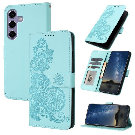 For Samsung Galaxy S25 5G Datura Flower Embossed Flip Leather Phone Case(Light Blue) - Galaxy S25 5G Cases by PMC Jewellery | Online Shopping South Africa | PMC Jewellery | Buy Now Pay Later Mobicred