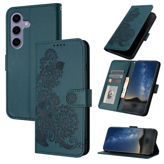 For Samsung Galaxy S25 5G Datura Flower Embossed Flip Leather Phone Case(Dark Green) - Galaxy S25 5G Cases by PMC Jewellery | Online Shopping South Africa | PMC Jewellery | Buy Now Pay Later Mobicred