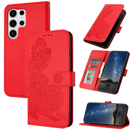 For Samsung Galaxy S25 Ultra 5G Datura Flower Embossed Flip Leather Phone Case(Red) - Galaxy S25 Ultra 5G Cases by PMC Jewellery | Online Shopping South Africa | PMC Jewellery | Buy Now Pay Later Mobicred