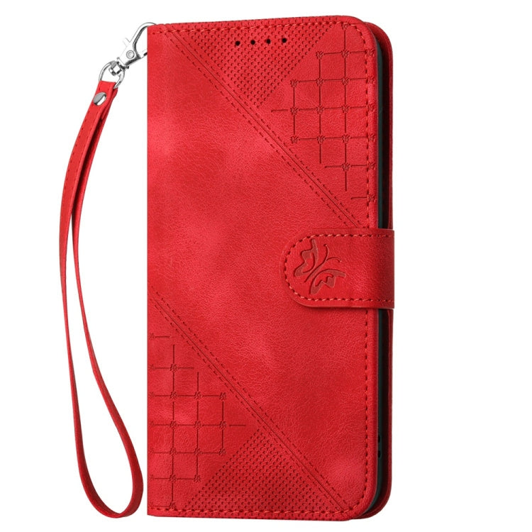 For Samsung Galaxy S25 5G YX0080 Grid Butterfly Embossed Pattern Flip Leather Phone Case with Lanyard(Red) - Galaxy S25 5G Cases by PMC Jewellery | Online Shopping South Africa | PMC Jewellery | Buy Now Pay Later Mobicred