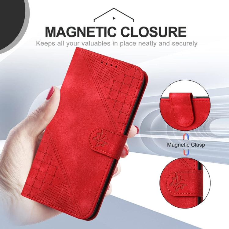 For Samsung Galaxy S25+ 5G YX0080 Grid Butterfly Embossed Pattern Flip Leather Phone Case with Lanyard(Red) - Galaxy S25+ 5G Cases by PMC TechLife | Online Shopping South Africa | PMC TechLife | Buy Now Pay Later Mobicred